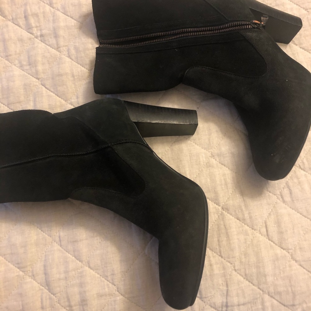 UGG Black Suede Ankle Boots with Block Heel